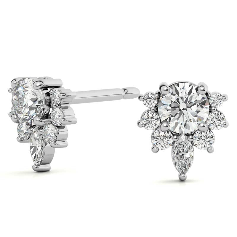Lotus Style Round Moissanite Stud Earrings