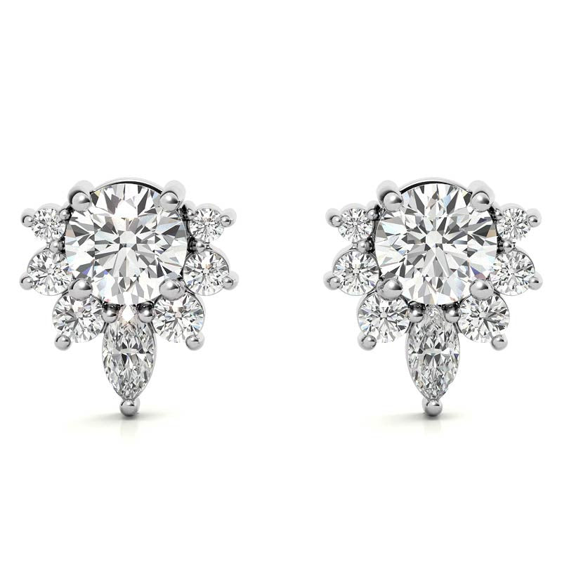 Lotus Style Round Moissanite Stud Earrings