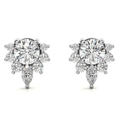 Lotus Style Round Moissanite Stud Earrings