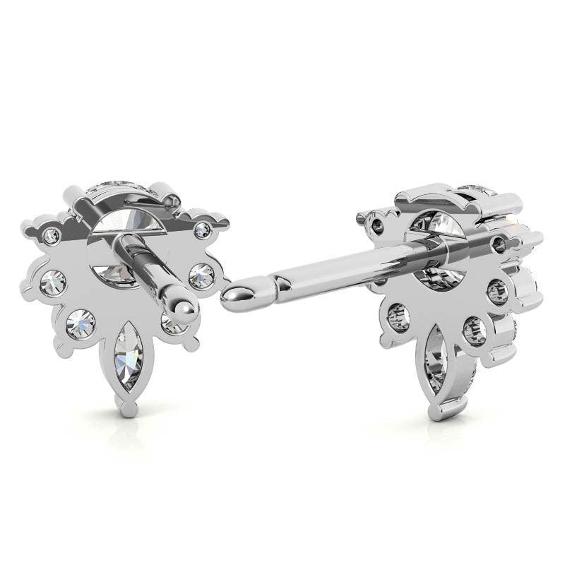 Lotus Style Round Moissanite Stud Earrings