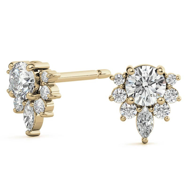 Lotus Style Round Moissanite Stud Earrings