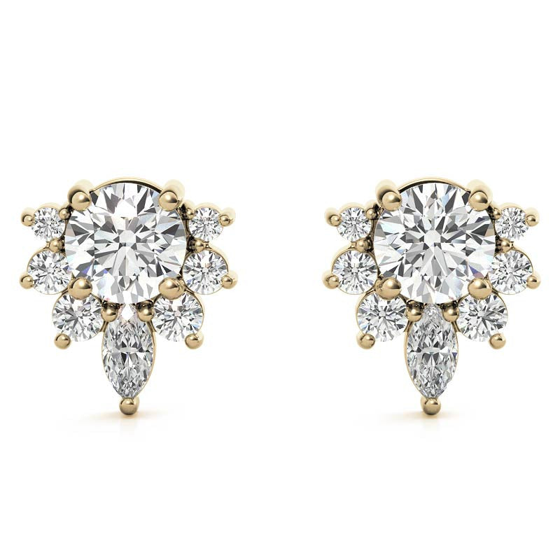 Lotus Style Round Moissanite Stud Earrings