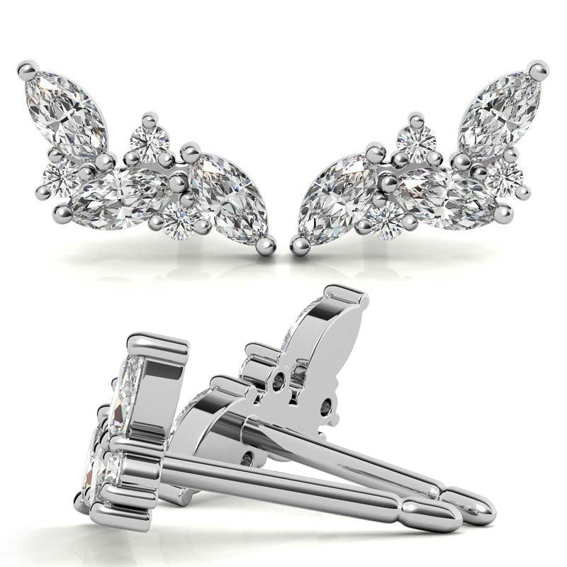 Marquise and Round Moissanite Stud Earrings