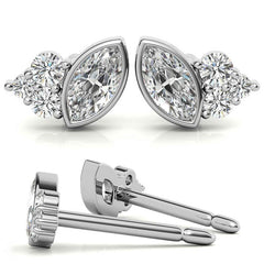 Marquise Bezel and Round Moissanite Stud Earrings