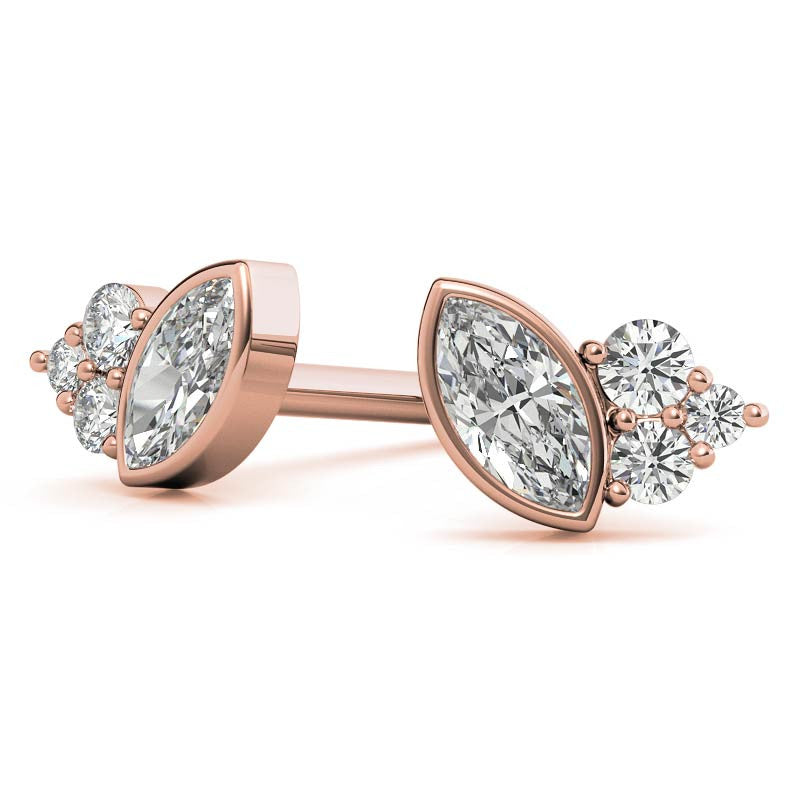 Marquise Bezel and Round Moissanite Stud Earrings