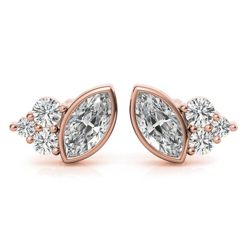 Marquise Bezel and Round Moissanite Stud Earrings