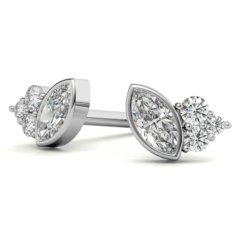Marquise Bezel and Round Moissanite Stud Earrings