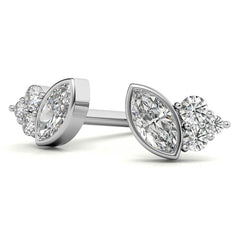 Marquise Bezel and Round Moissanite Stud Earrings