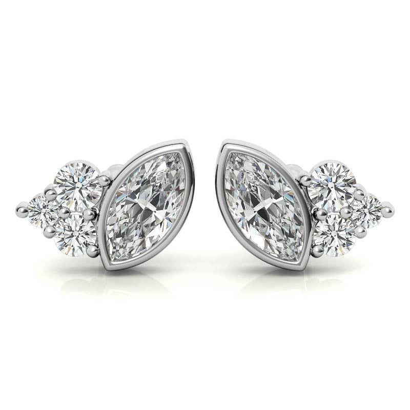 Marquise Bezel and Round Moissanite Stud Earrings