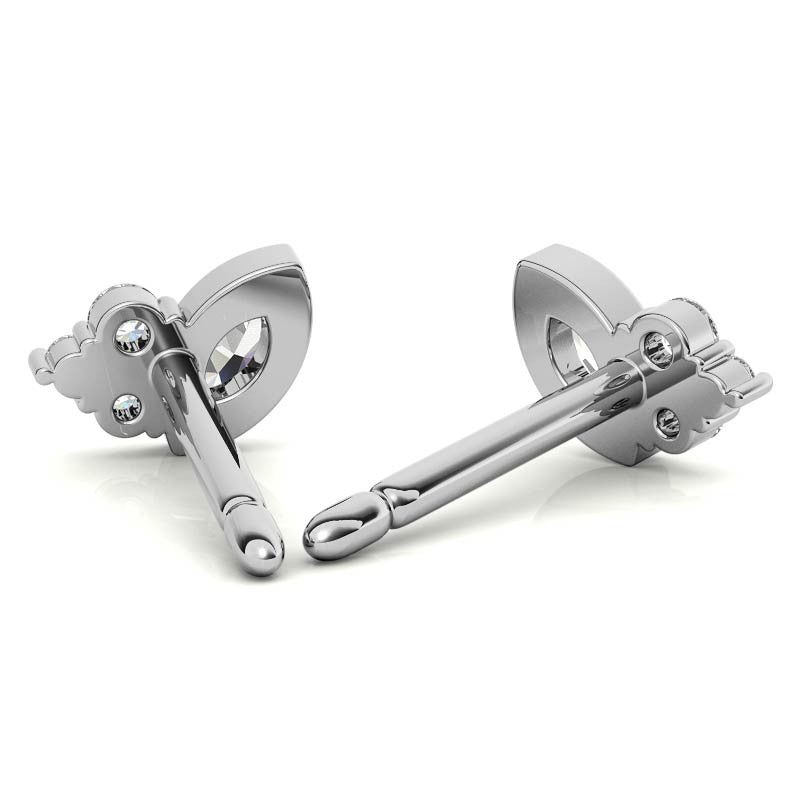 Marquise Bezel and Round Moissanite Stud Earrings