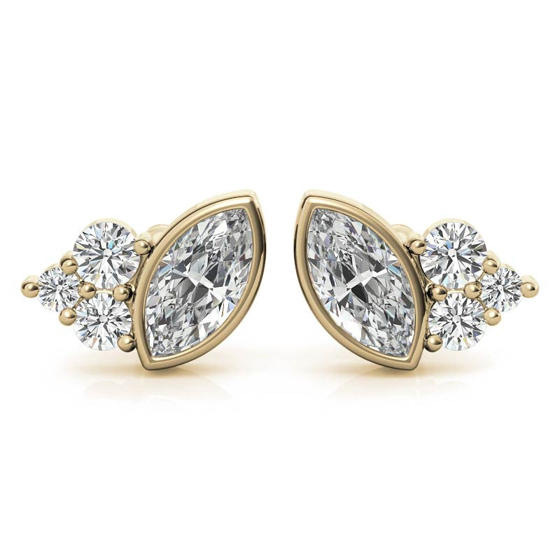 Marquise Bezel and Round Moissanite Stud Earrings