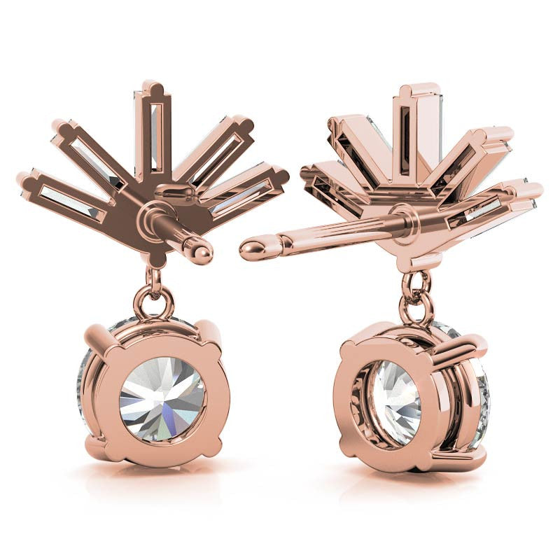 Baguette Accented Round Moissanite Drop Earrings