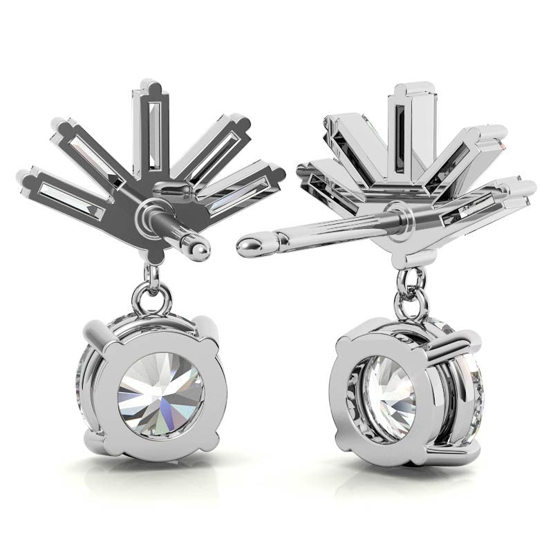 Baguette Accented Round Moissanite Drop Earrings