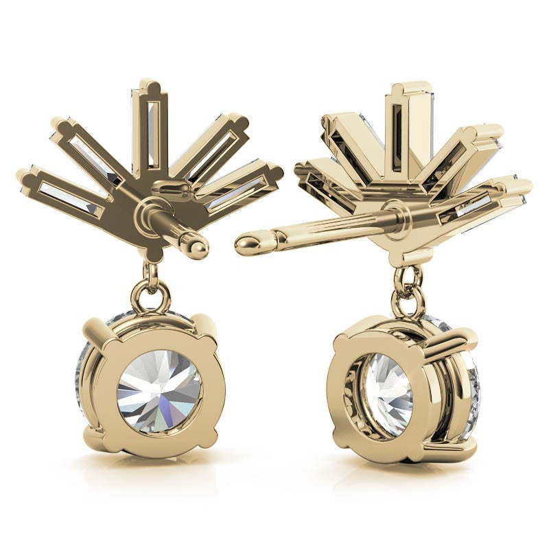 Baguette Accented Round Moissanite Drop Earrings