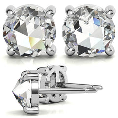 Round Rose Cut Moissanite Earring Studs