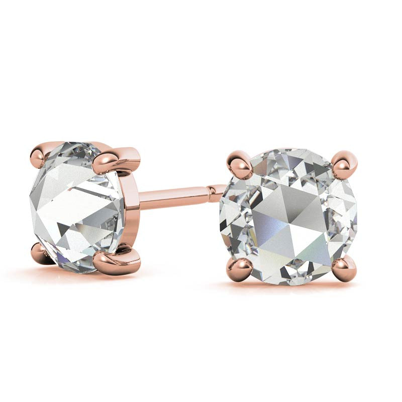 Round Rose Cut Moissanite Earring Studs