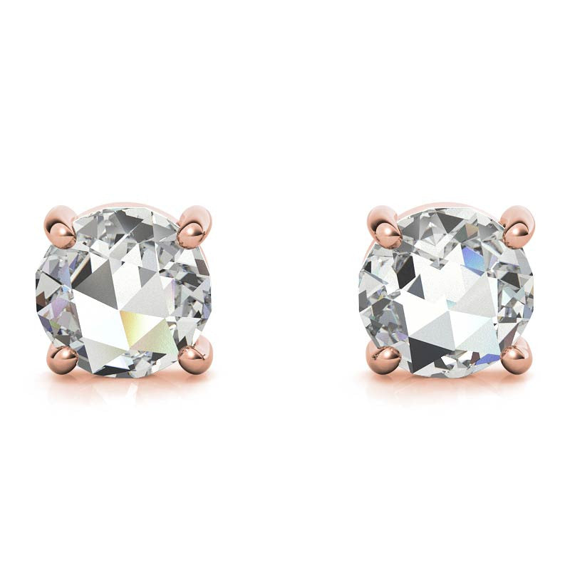 Round Rose Cut Moissanite Earring Studs