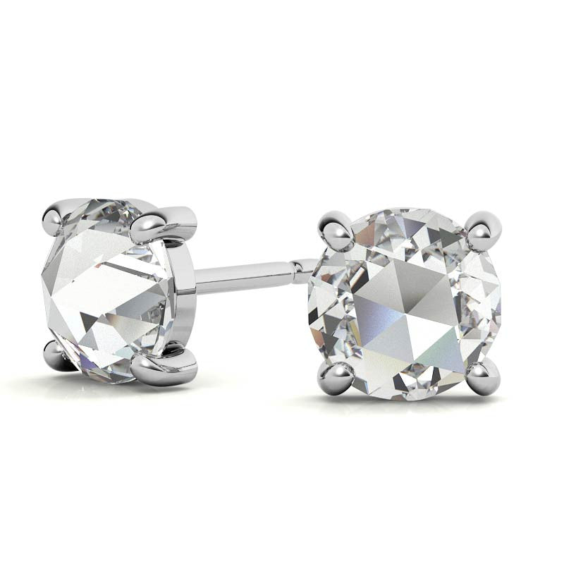 Round Rose Cut Moissanite Earring Studs