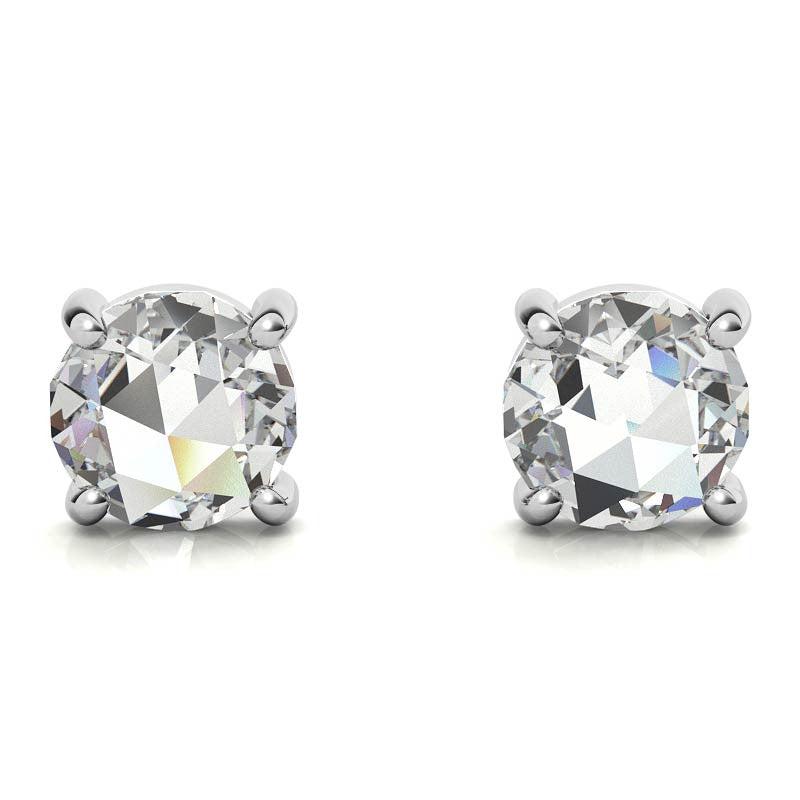 Round Rose Cut Moissanite Earring Studs