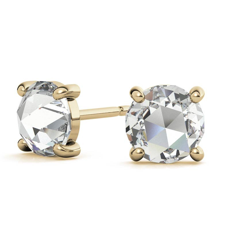 Round Rose Cut Moissanite Earring Studs