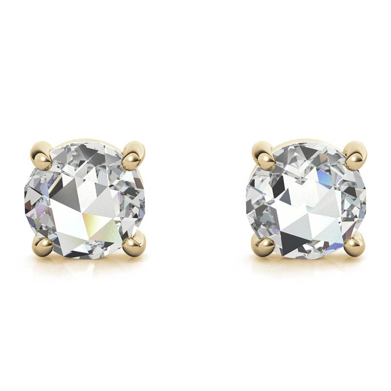 Round Rose Cut Moissanite Earring Studs