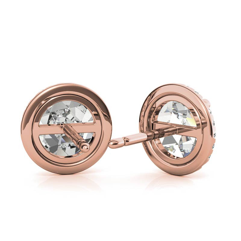 Round Rose Cut Halo Moissanite Stud Earrings