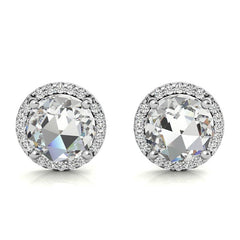 Round Rose Cut Halo Moissanite Stud Earrings