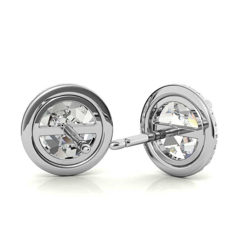 Round Rose Cut Halo Moissanite Stud Earrings