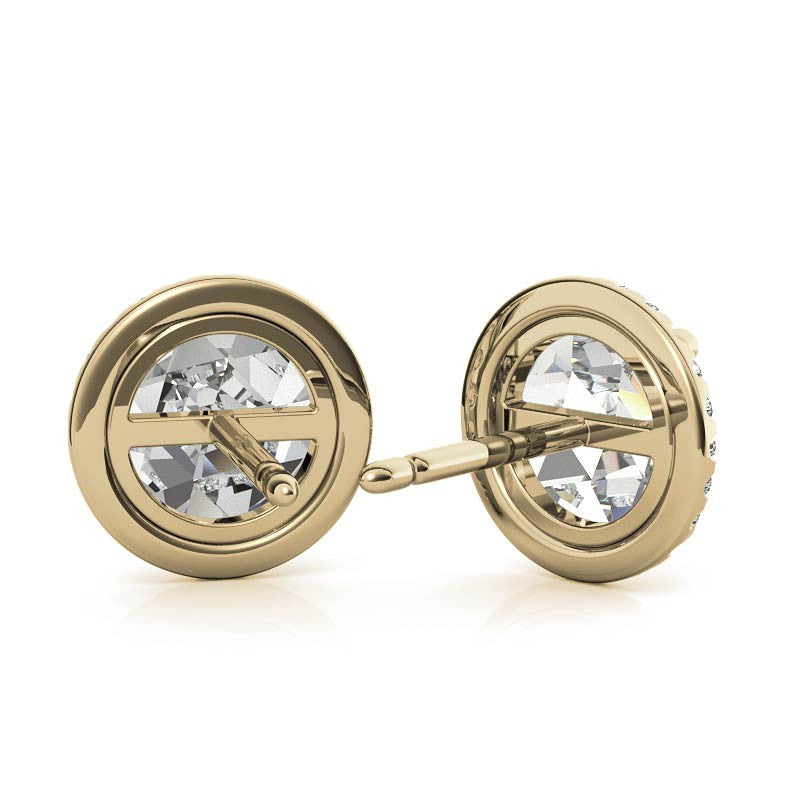 Round Rose Cut Halo Moissanite Stud Earrings