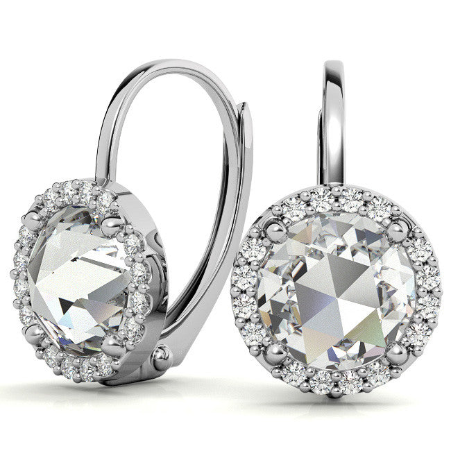 Rose Halo Moissanite Leverback Earrings