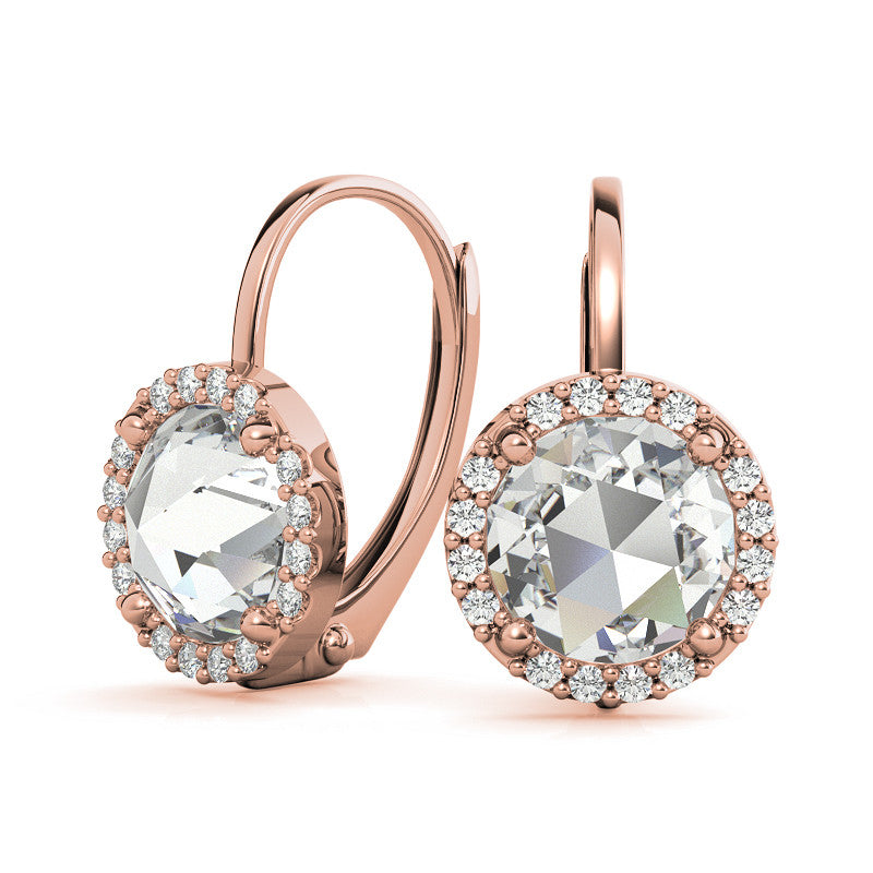 Rose Halo Moissanite Leverback Earrings