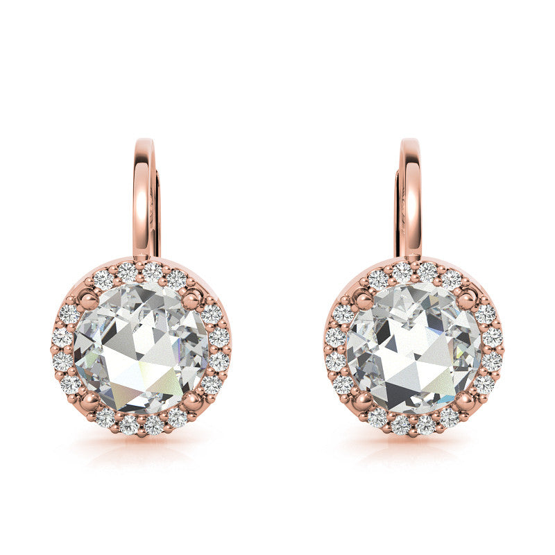 Rose Halo Moissanite Leverback Earrings