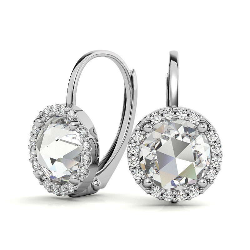Rose Halo Moissanite Leverback Earrings