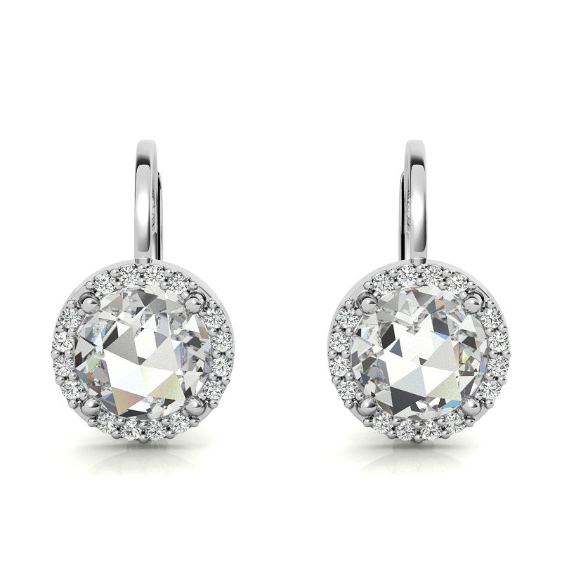 Rose Halo Moissanite Leverback Earrings
