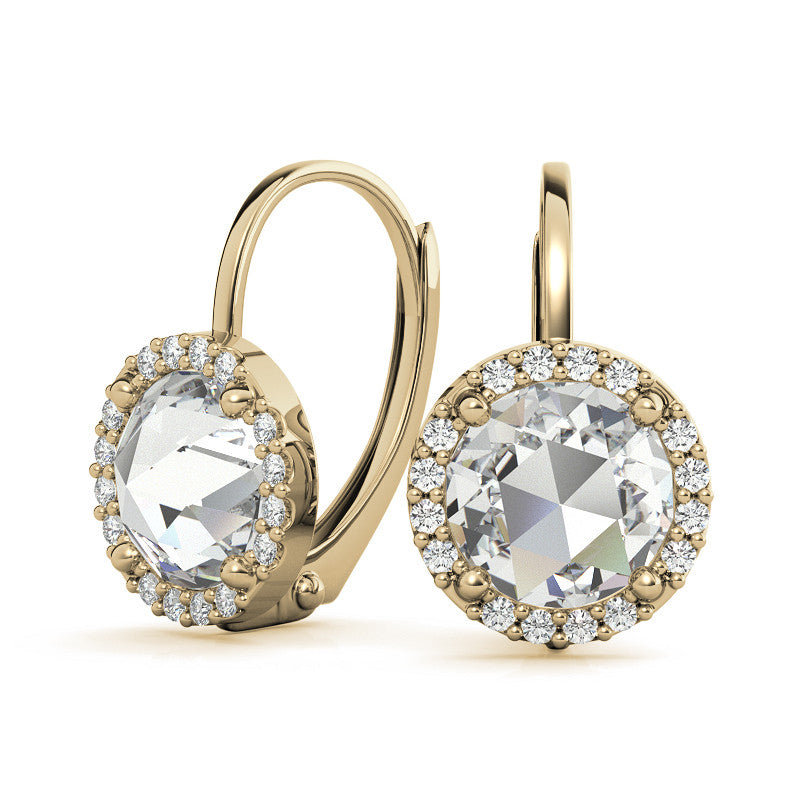 Rose Halo Moissanite Leverback Earrings