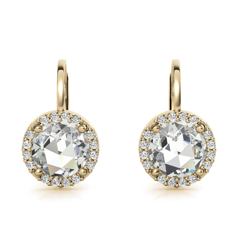 Rose Halo Moissanite Leverback Earrings