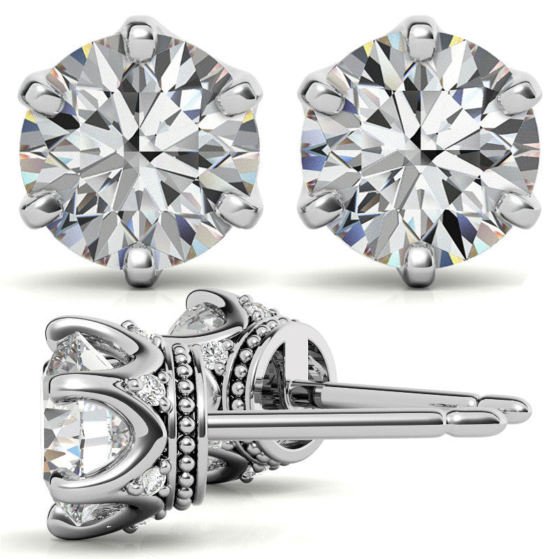 6-Prong Round Moissanite Crown Stud Earrings