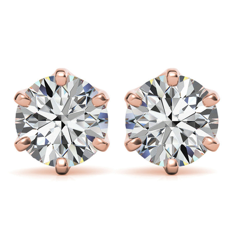 6-Prong Round Moissanite Crown Stud Earrings