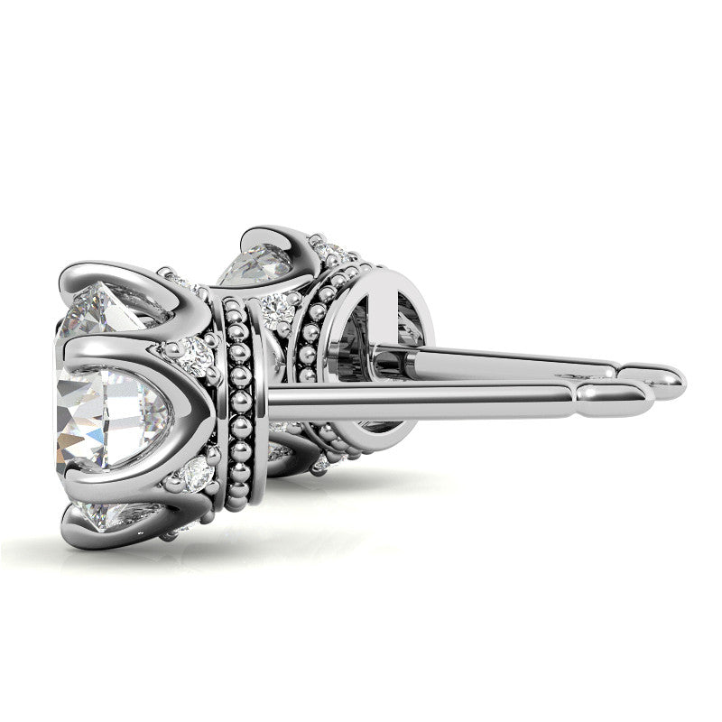 6-Prong Round Moissanite Crown Stud Earrings