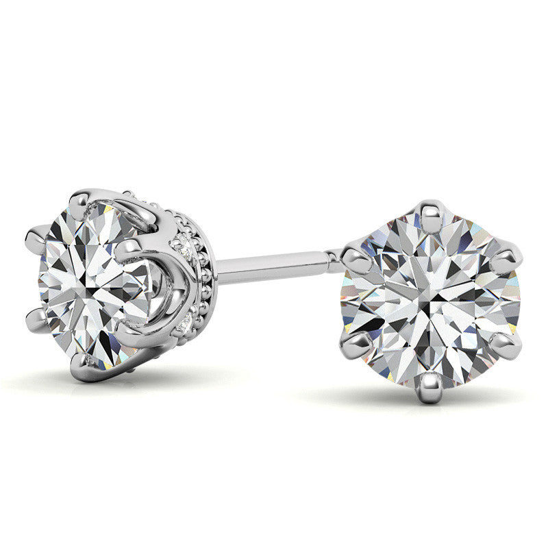 6-Prong Round Moissanite Crown Stud Earrings