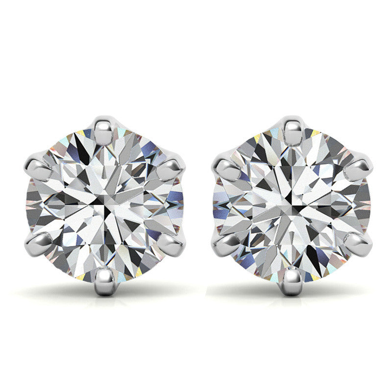 6-Prong Round Moissanite Crown Stud Earrings