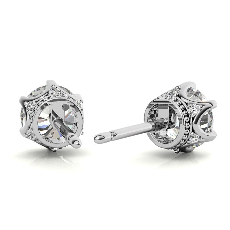 6-Prong Round Moissanite Crown Stud Earrings