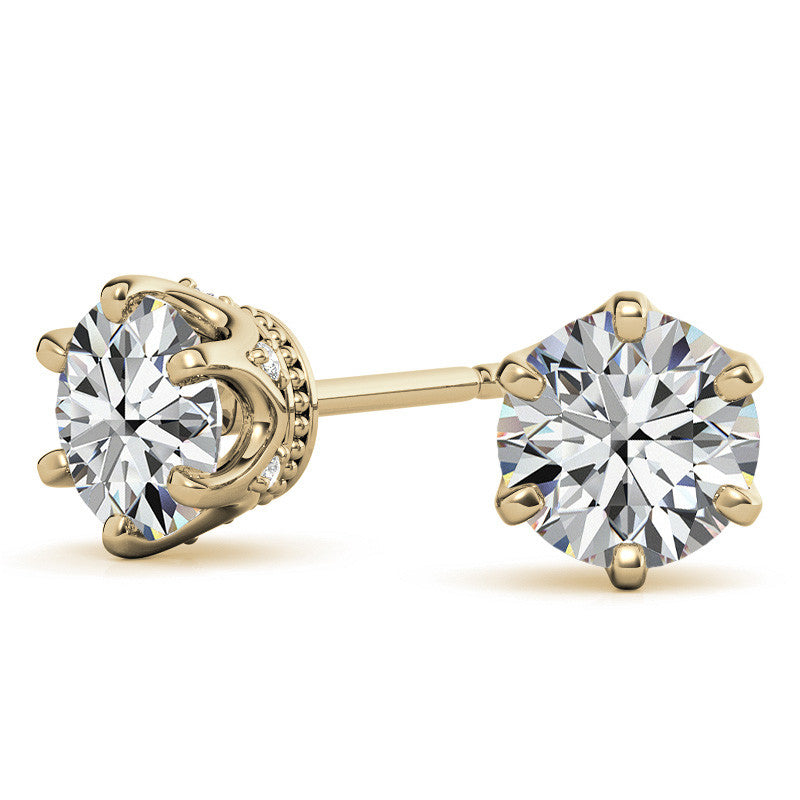 6-Prong Round Moissanite Crown Stud Earrings