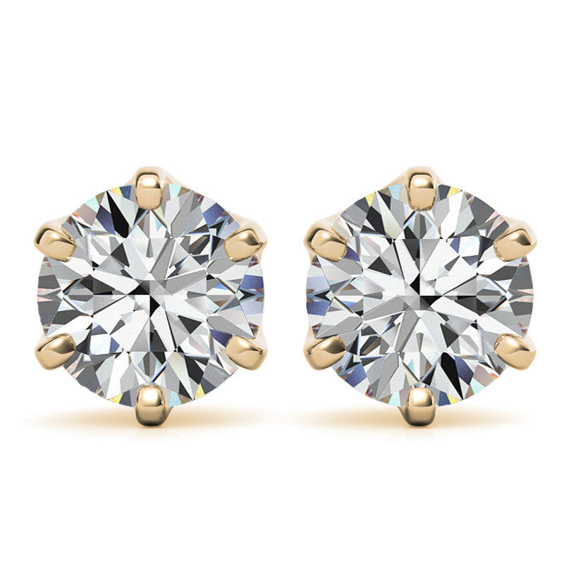 6-Prong Round Moissanite Crown Stud Earrings