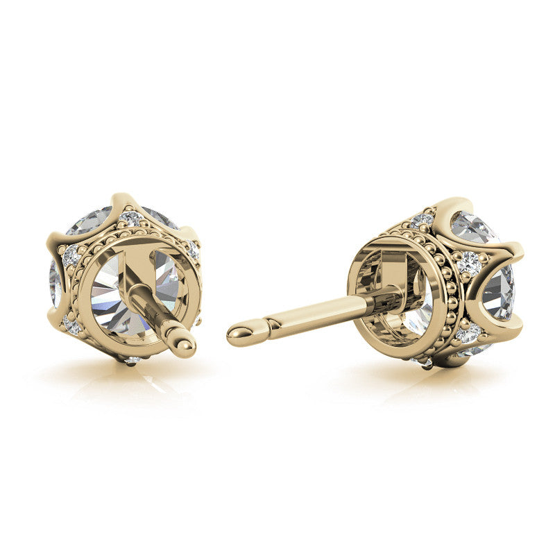 6-Prong Round Moissanite Crown Stud Earrings