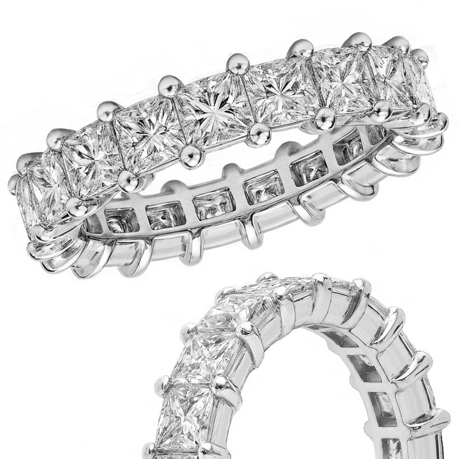 3.0mm Princess cut Moissanite Shared Prong Eternity Ring