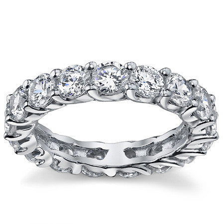 4mm Round Brilliant Moissanite Shared Prong Trellis Eternity Ring