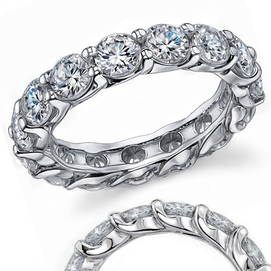 4.5mm Round Brilliant Moissanite Shared Prong Trellis Eternity Ring