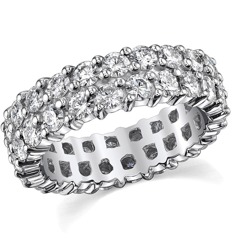 2.5mm Double Row Shared Prong Round Brilliant Moissanite Eternity Ring