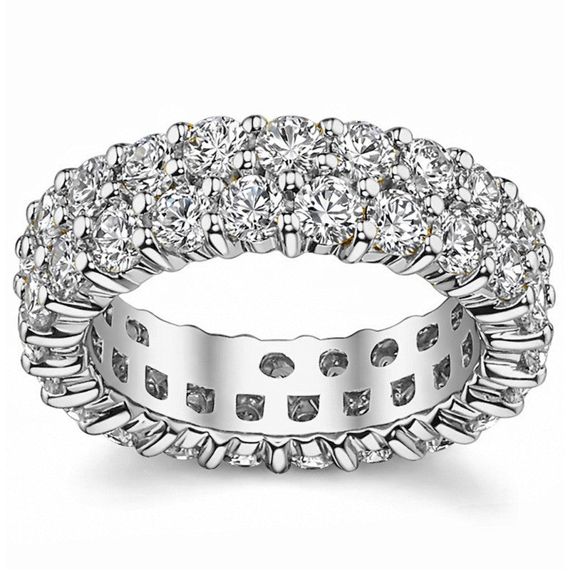 Double Row Shared Prong Round Brilliant Moissanite Eternity Ring